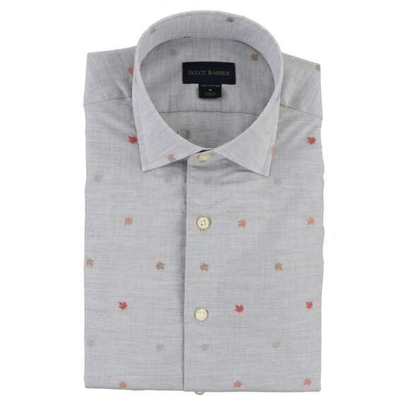 NWT $235 Scott Barber Leaf Jacquard Sport Shirt in Grey Large Long Sleeve Button - Picture 1 of 1